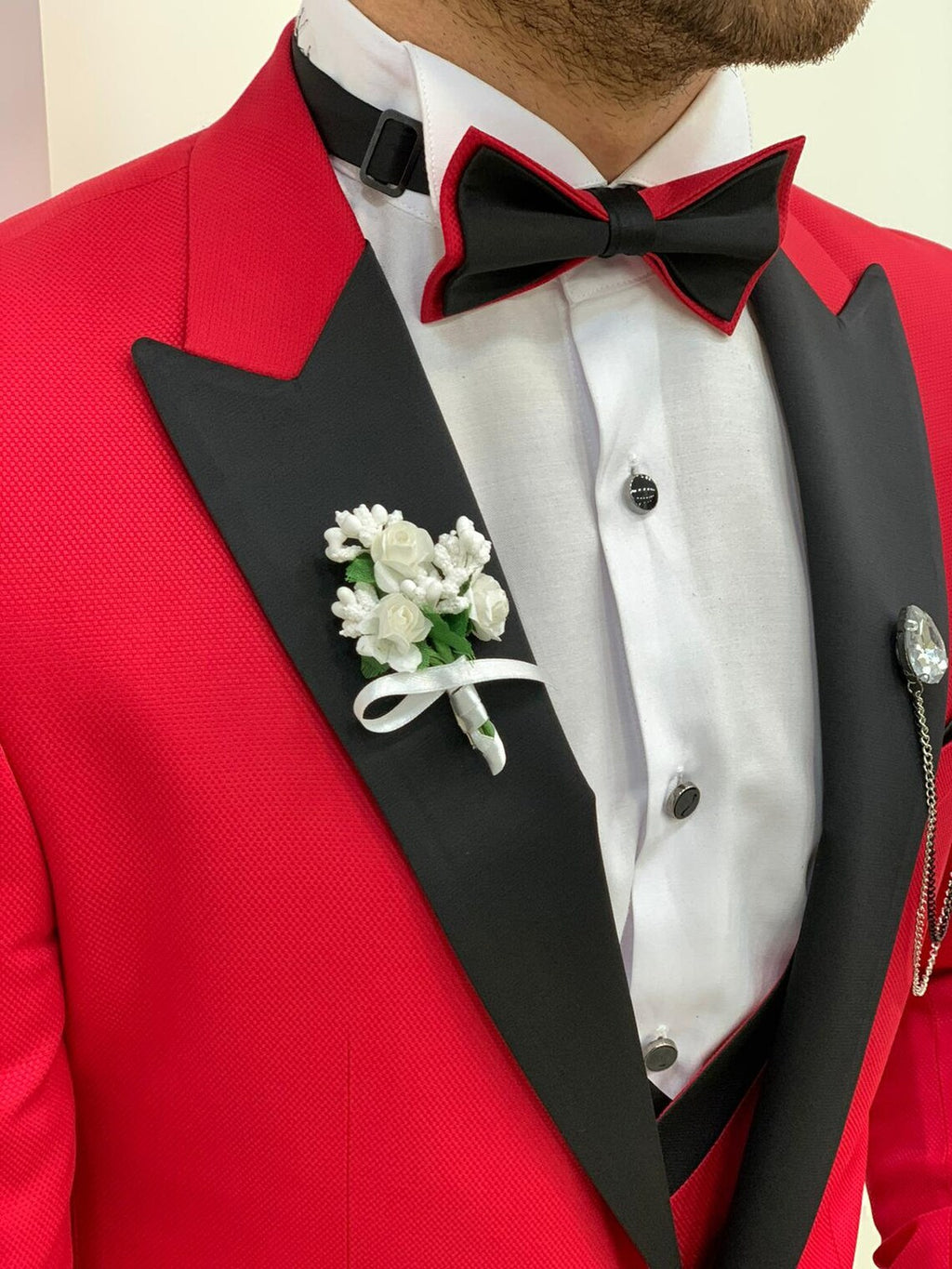Red Slim Fit Tuxedo Men's 3 Piece Peak Lapel Suit (Copy)