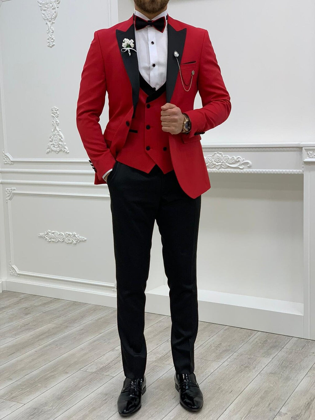 Red Slim Fit Tuxedo Men's 3 Piece Peak Lapel Suit (Copy)