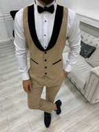 Gold Tuxedo Suit Slim Fit Peak Lapel 3 Piece