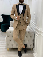 Gold Tuxedo Suit Slim Fit Peak Lapel 3 Piece