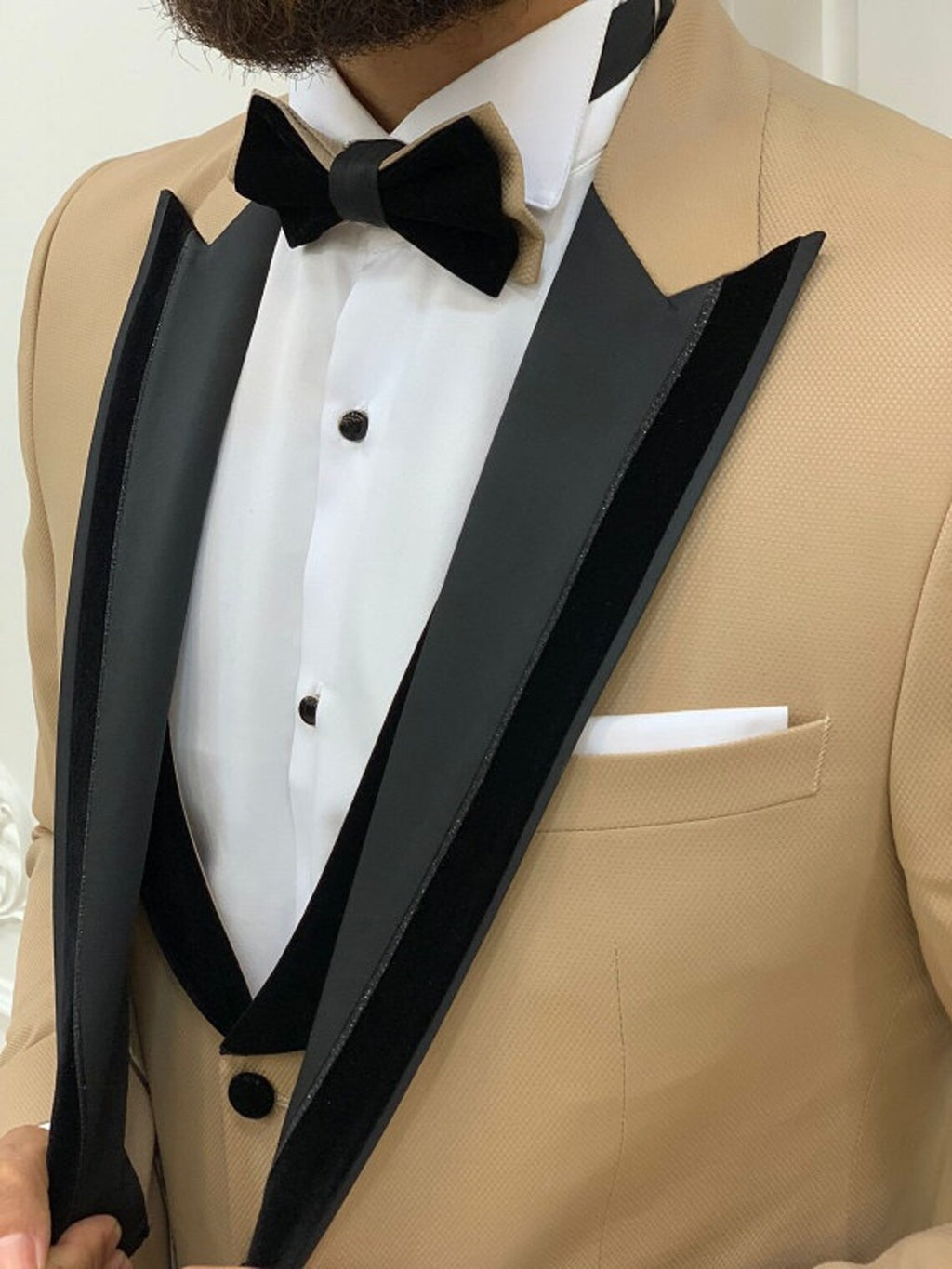 Gold Tuxedo Suit Slim Fit Peak Lapel 3 Piece