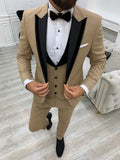 Gold Tuxedo Suit Slim Fit Peak Lapel 3 Piece
