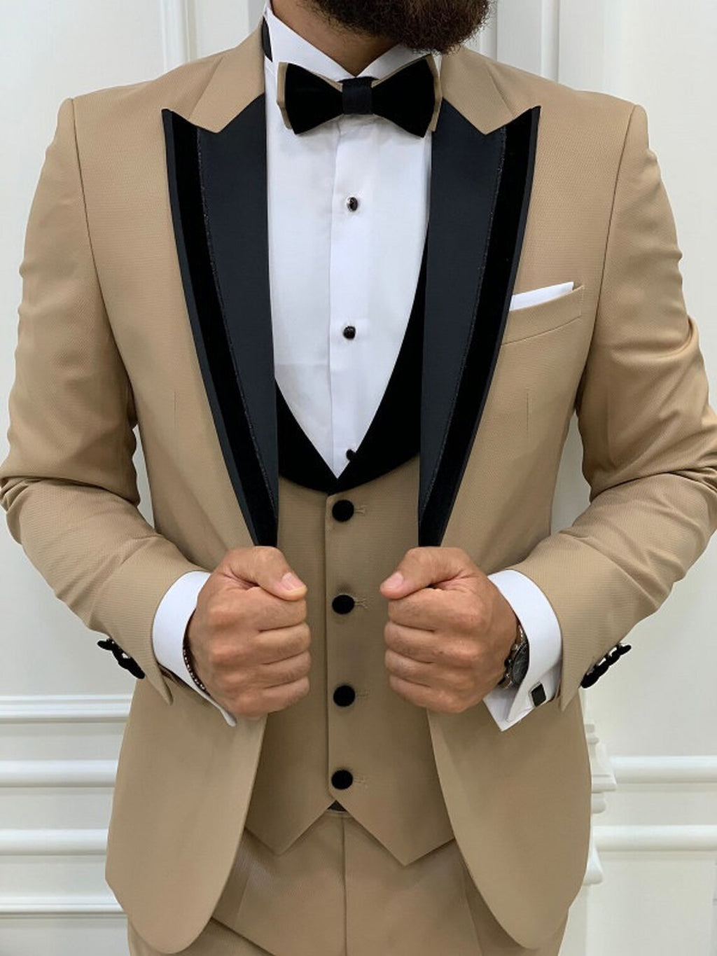 Gold Tuxedo Suit Slim Fit Peak Lapel 3 Piece