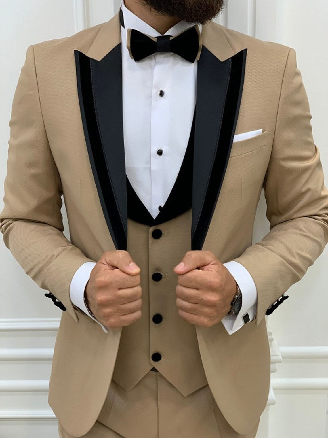 Gold Tuxedo Suit Slim Fit Peak Lapel 3 Piece