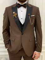 Brown Slim Fit 3 Piece Suit Peak Lapel Tuxedo