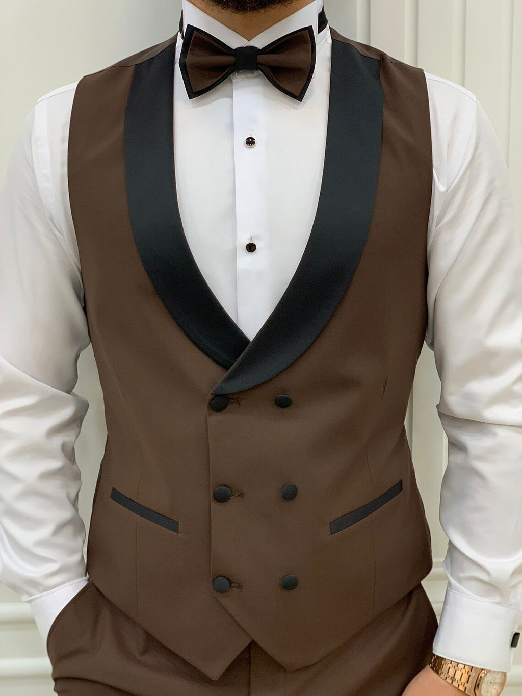 Brown Slim Fit 3 Piece Suit Peak Lapel Tuxedo
