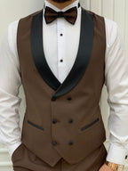Brown Slim Fit 3 Piece Suit Peak Lapel Tuxedo