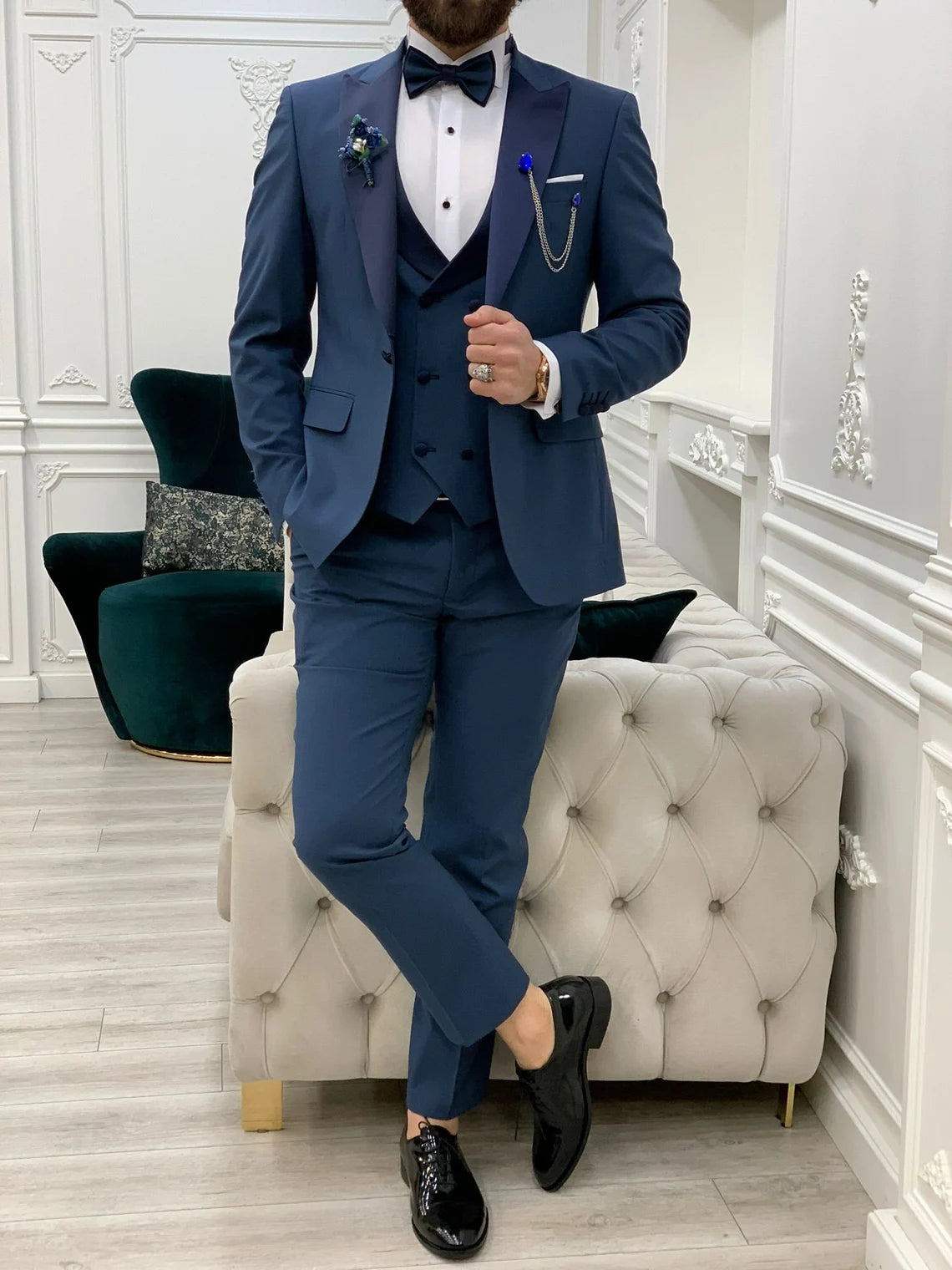 Light Blue Tuxedo Suit Slim Fit Peak Lapel 3 Piece