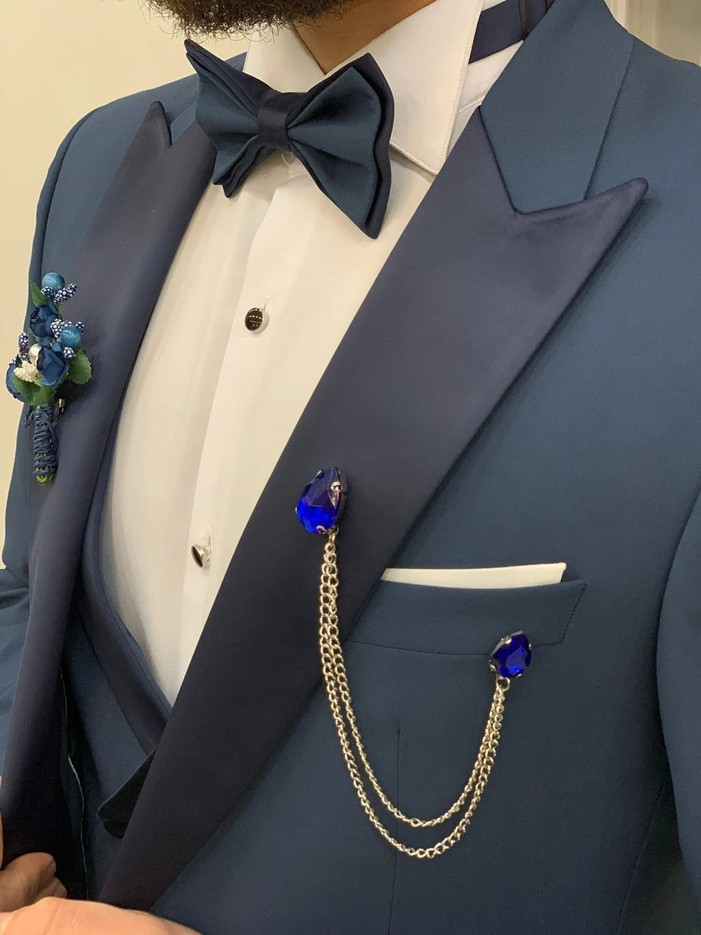 Light Blue Tuxedo Suit Slim Fit Peak Lapel 3 Piece
