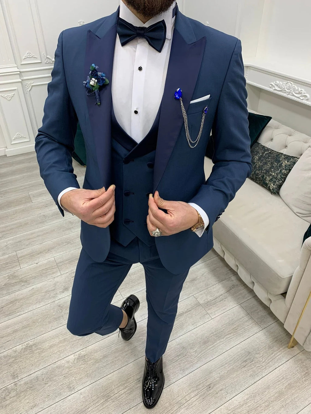 Light Blue Tuxedo Suit Slim Fit Peak Lapel 3 Piece