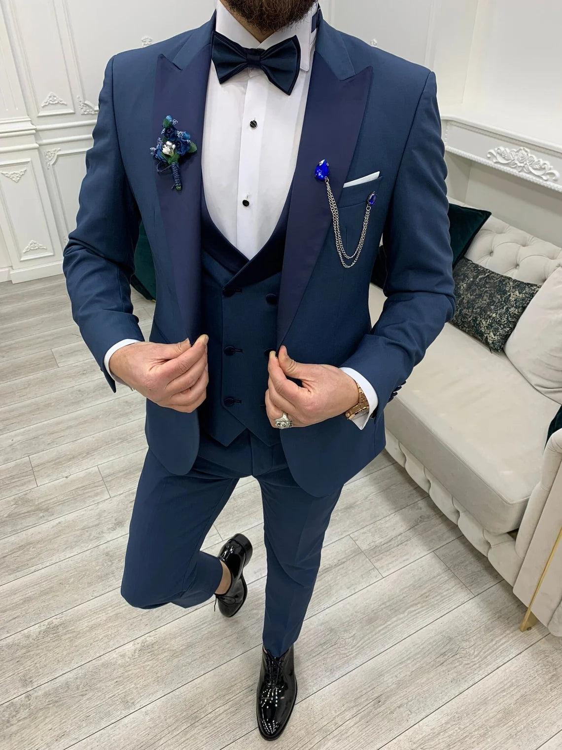 Light Blue Tuxedo Suit Slim Fit Peak Lapel 3 Piece