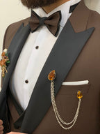 Brown Slim Fit 3 Piece Suit Peak Lapel Tuxedo