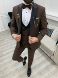 Brown Slim Fit 3 Piece Suit Peak Lapel Tuxedo