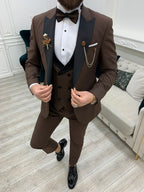 Brown Slim Fit 3 Piece Suit Peak Lapel Tuxedo