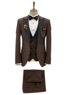 Brown Slim Fit 3 Piece Suit Peak Lapel Tuxedo