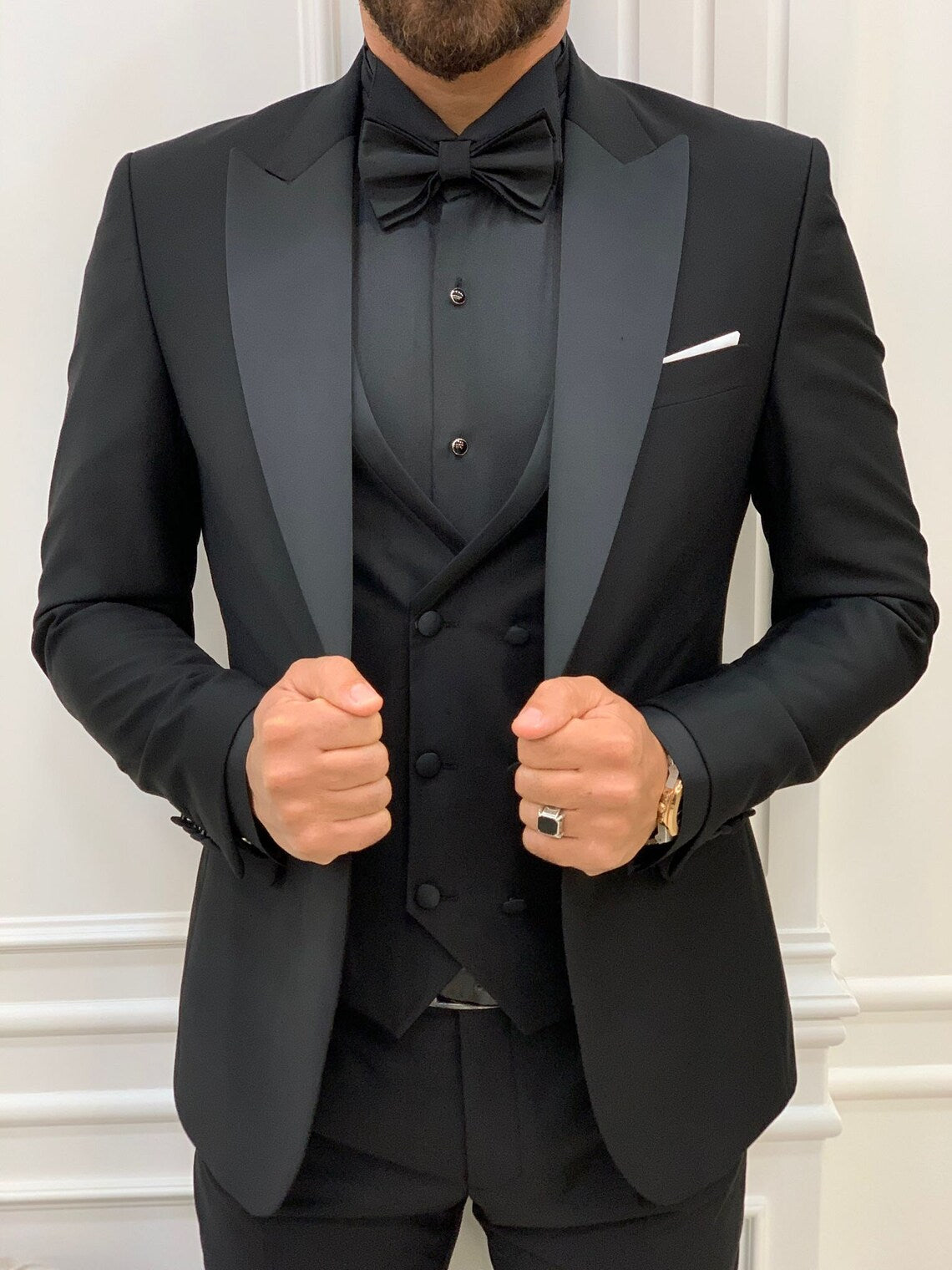 Black Tuxedo Suit Slim Fit Peak Lapel 3 Piece