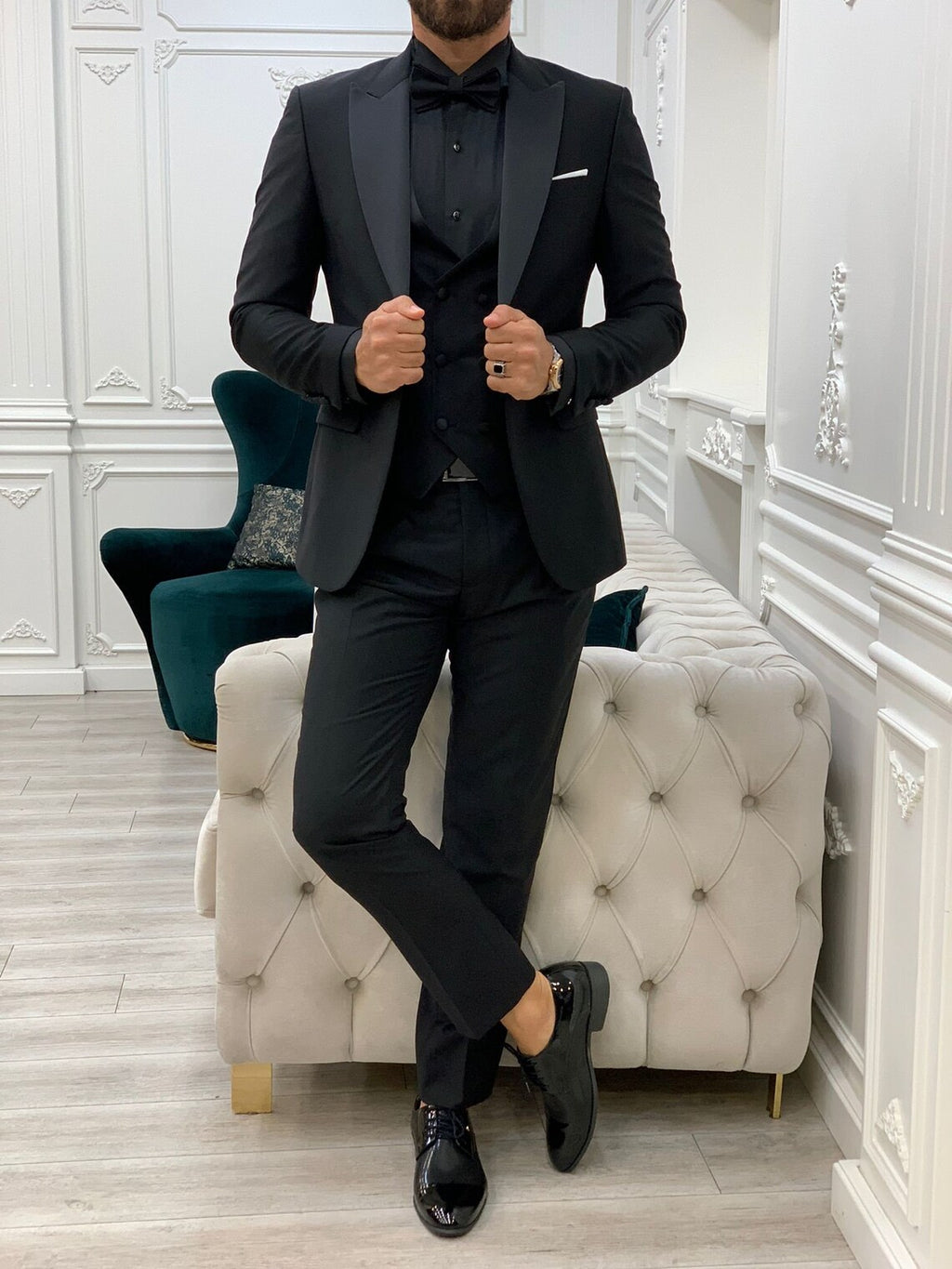 Black Tuxedo Suit Slim Fit Peak Lapel 3 Piece