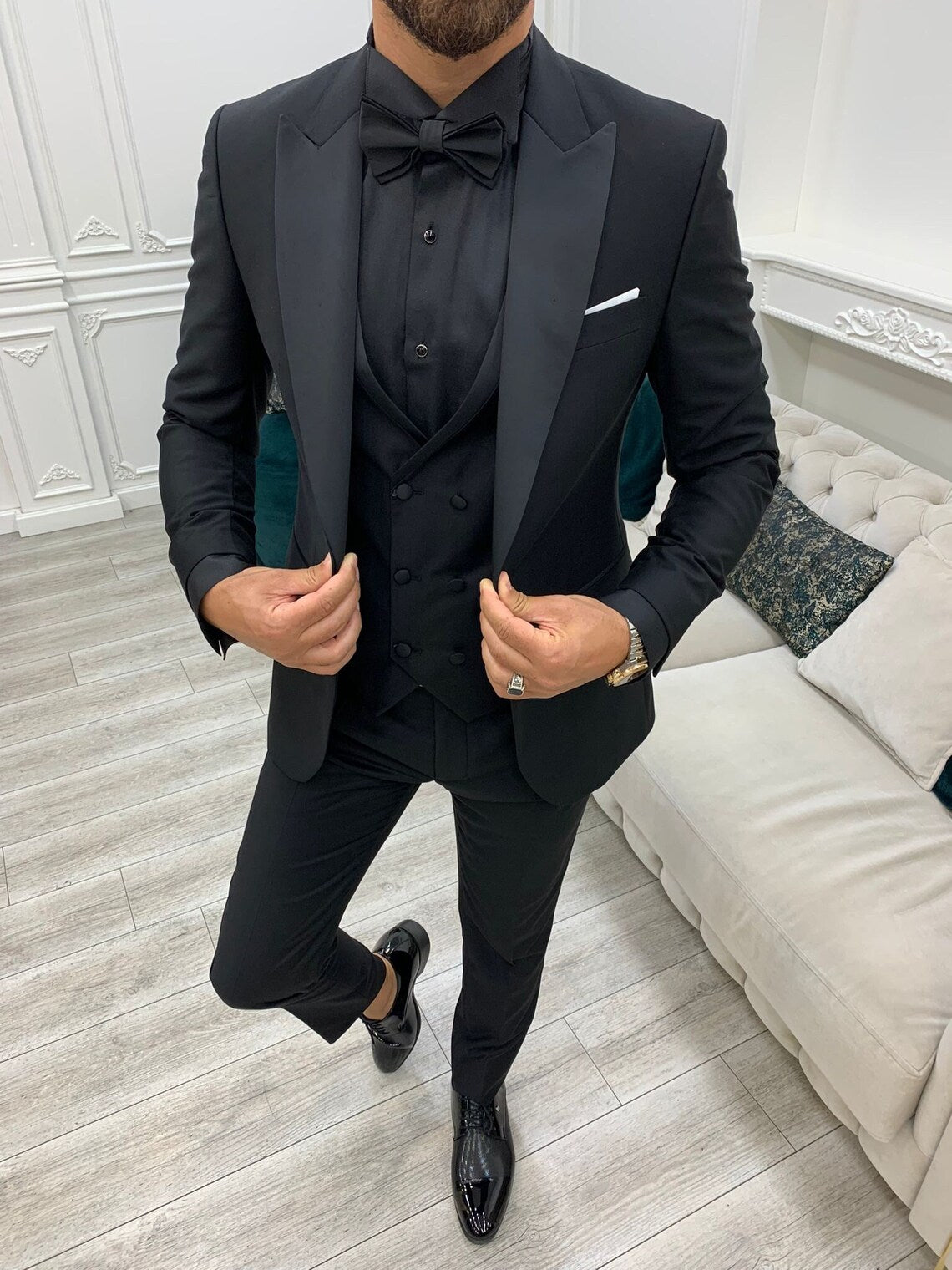 Black Tuxedo Suit Slim Fit Peak Lapel 3 Piece
