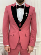 Pink Velvet Tuxedo Suit Slim Fit Peak Lapel 3 Piece