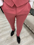 Pink Velvet Tuxedo Suit Slim Fit Peak Lapel 3 Piece
