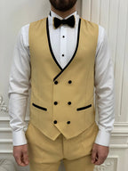 Yellow Velvet Peak Lapel Tuxedo Slim Fit 3 Piece Wedding Suit