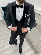 Black Velvet Tuxedo Suit Slim Fit Peak Lapel 3 Piece