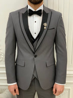 Grey Tuxedo Suit Slim Fit Peak Lapel 3 Piece