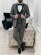 Grey Tuxedo Suit Slim Fit Peak Lapel 3 Piece