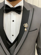 Grey Tuxedo Suit Slim Fit Peak Lapel 3 Piece