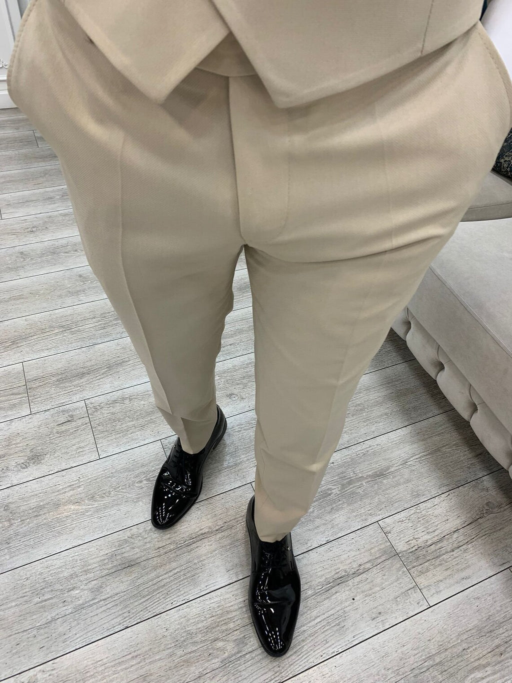 Beige Slim Fit 3 Piece Suit Peak Lapel Tuxedo