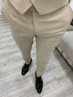 Beige Slim Fit 3 Piece Suit Peak Lapel Tuxedo