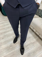 Navy Blue Slim Fit Tuxedo 3 Piece Peak Lapel Suit