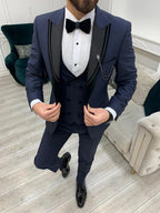 Navy Blue Slim Fit Tuxedo 3 Piece Peak Lapel Suit
