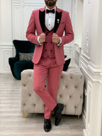 Pink Velvet Tuxedo Suit Slim Fit Peak Lapel 3 Piece