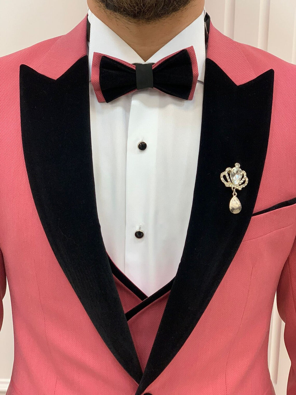 Pink Velvet Tuxedo Suit Slim Fit Peak Lapel 3 Piece