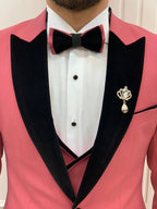 Pink Velvet Tuxedo Suit Slim Fit Peak Lapel 3 Piece