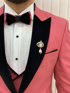 Pink Velvet Tuxedo Suit Slim Fit Peak Lapel 3 Piece