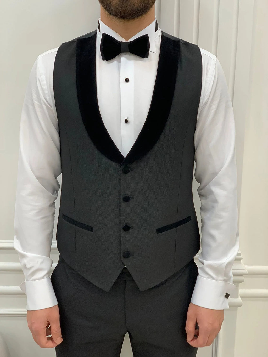Black Velvet Tuxedo Suit Slim Fit Peak Lapel 3 Piece