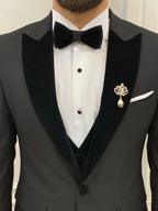 Black Velvet Tuxedo Suit Slim Fit Peak Lapel 3 Piece