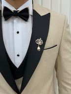 Beige Slim Fit 3 Piece Suit Peak Lapel Tuxedo