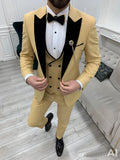 Yellow Velvet Peak Lapel Tuxedo Slim Fit 3 Piece Wedding Suit
