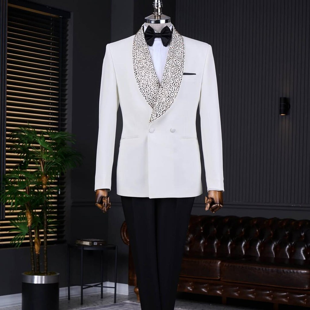 White Slim Fit Suit Men's 2 Piece Shawl Lapel Wedding Suit