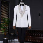 White Slim Fit Suit Men's 2 Piece Shawl Lapel Wedding Suit
