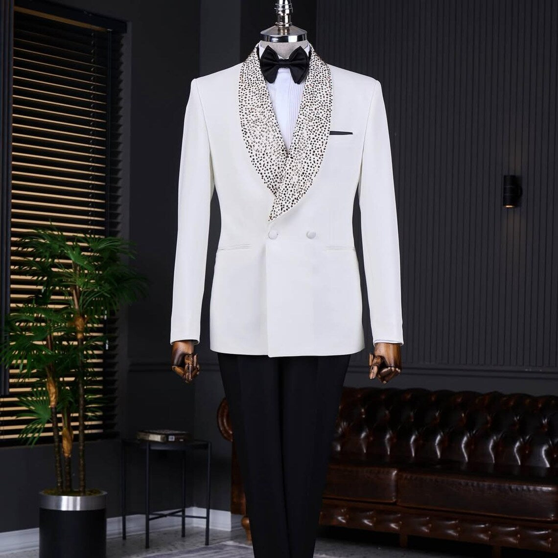White Slim Fit Suit Men's 2 Piece Shawl Lapel Wedding Suit