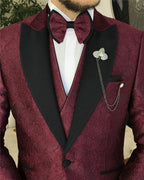 Burgundy Red Slim Fit Tuxedo Men's 3 Piece Wedding Suit