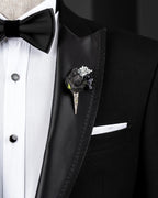 Men's Slim Fit Black Tuxedo Italian Style Peak Lapel 3 Piece Suit