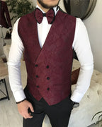 Burgundy Red Slim Fit Tuxedo Men's 3 Piece Wedding Suit