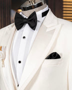Men's Ecru Slim Fit Tuxedo 3 Piece Wedding Suit, Peak Lapel