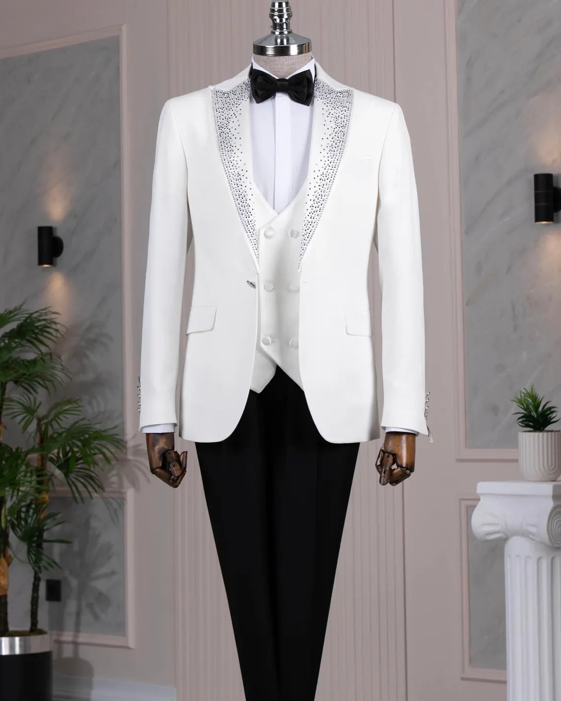 Men's White Italian Tuxedo Suit Slim Fit Peak Lapel Wedding Groom Outfit
