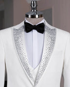 Men's White Italian Tuxedo Suit Slim Fit Peak Lapel Wedding Groom Outfit